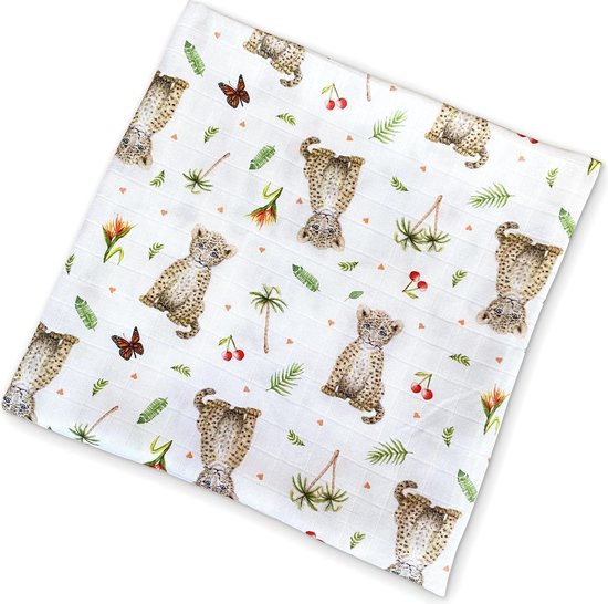 World of Mies hydrofiele doek XL bamboe - baby luipaard print - 120x120cm
