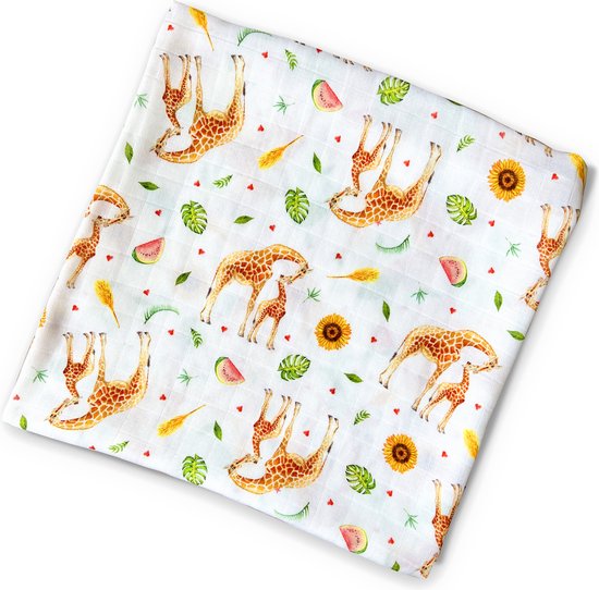 World of Mies hydrofiele doek XL bamboe - giraf print - 120x120cm