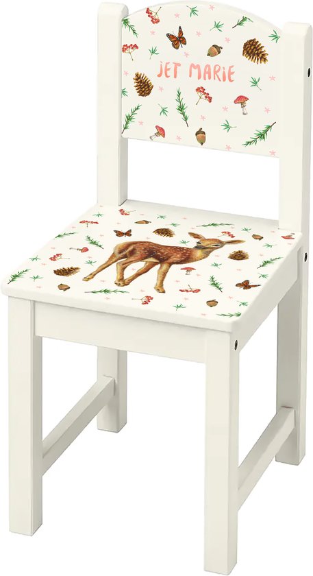 World of Mies kinderstoeltje hertje met naam - Houten stoel - wit Sundvik model - hoogwaardige kleurenprint in het hout - handgeschilderd design door Mies van World of Mies