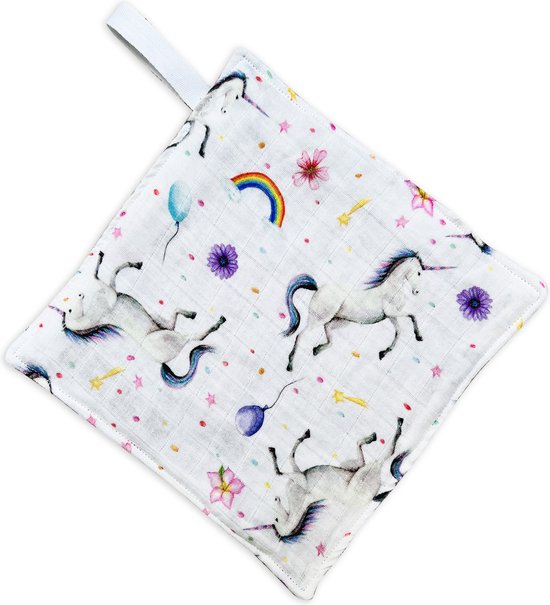 World of Mies - speendoekje unicorn - babyverzorging - hydrofiel en wafelstof - handgeschilderd design door Mies van World of Mies