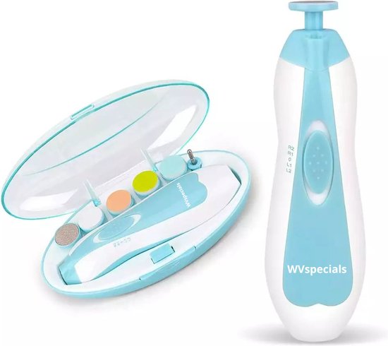 WVspecials® Elektrische Baby NagelKnipper Blauw & Handige Opberg Doos Elektrische Baby nagelschaartje- Baby Nagelknipper - Baby nageltrimmer - Baby Nagelset - Baby Nagelvijl - voor baby - ultra stil (slapend knippen) - Black Friday - Sinterklaas