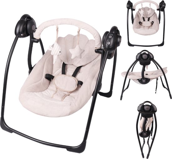 X Adventure Baby Wipstoel / Schommelstoel Elektrisch – Baby Swing- Baby Schommel –Portable/ Draadloos & Met Oplaadkabel - 5 Schommelsnelheden – Timerfuctie – Tot 9 kg - Nougat van X Adventure