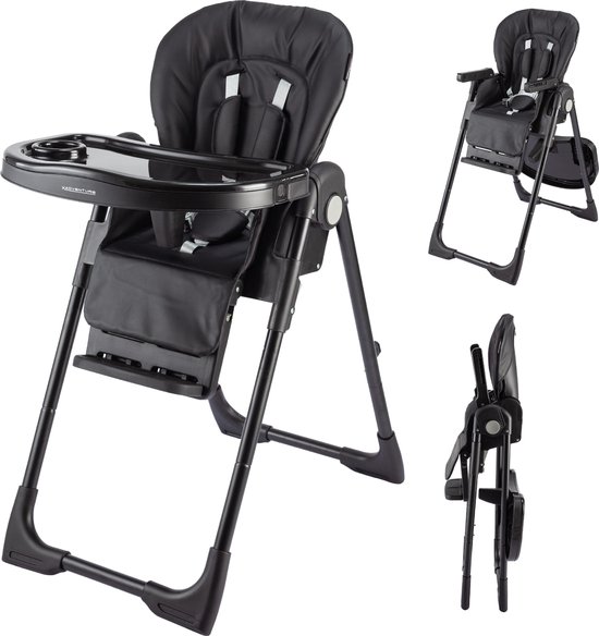 X Adventure Nappa Inklapbare Kinderstoel/ Peuterstoel – Compact Inklapbaar & meerdere Standen – Inclusief 5-puntsgordel & Afneembaar Eetblad -Zwart van X Adventure