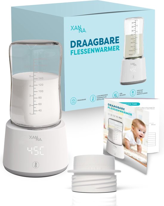 Xanna® Draagbare Baby Flessenwarmer voor Onderweg - Inclusief 1 adapter - Geschikt voor Smalle Hals Dr. Brown's, Difrax, Medela & Nanobebe, AVENT Philips, Chicco & Dodie - Wit van Xanna