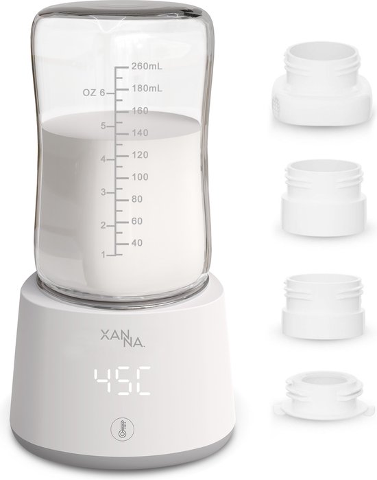 Xanna® Flessenwarmer Onderweg - inclusief 4 Adapters - Flessenwarmer - Draagbare flessenwarmer -Geschikt voor o.a. Dr. Brown, Philips Avent, Difrax, Medela, Alvar, NUK, MAM - Wit van Xanna