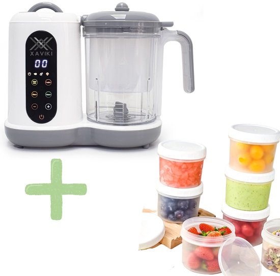 Xaviki Baby blender 5in1 - Stomer - Baby Voeding Maken - Incl. 2 Babyvoeding Bewaar Bakjes - Ontdooien - Opwarmen - Voor Gezonde Baby Voeding - Baby Food Maker - Baby Food Steamer van Merkloos