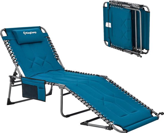 XL ligbed van dik katoen, inklapbaar, 4 standen, verstelbaar, met gewatteerde kussens, max. belasting 150 kg, campingbed, inklapbaar, voor terras, tuin, strand, vissen, 200 x 68 x 38 cm van Merkloos