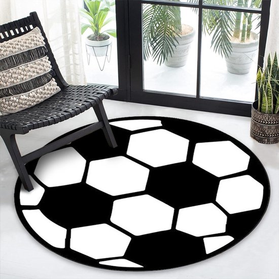 XL Voetbal Tapijt Rond - Kinderen - Bal - Kruipmat - Vloermat - Soccer - Vloerkleed - Speelkleed - voetbalkamer - Zacht - 120 x 120 CM van Louka's Home Decor