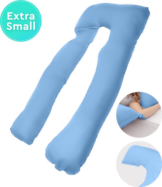 XS Lichaamskussen met Afritsbare Kussen - Geschikt voor Kleinere Dames en Kinderen (tot 1.65m) - Zwangerschapskussen - Kniekussen - Voedingskussen - 140x65 cm - Lichtblauw van Merkloos