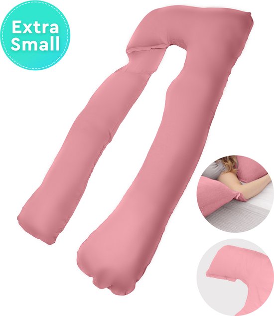 XS Lichaamskussen met Afritsbare Kussen - Geschikt voor Kleinere Dames en Kinderen (tot 1.65m) - Zwangerschapskussen - Kniekussen - Voedingskussen - 140x65 cm - Roze van Niimo