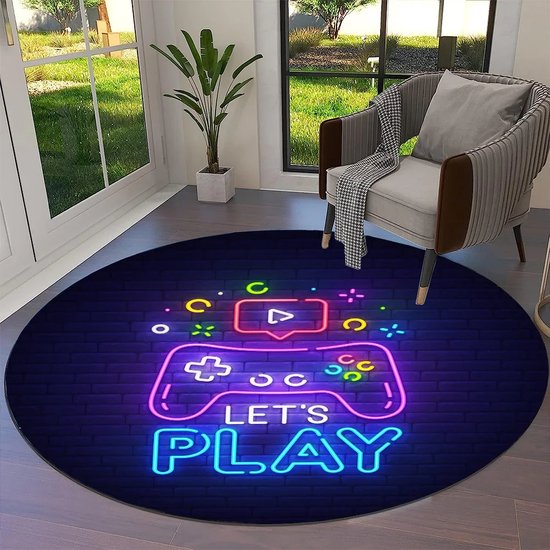 XXL Game Tapijt Rond - Kinderen - Gaming - Kruipmat - Vloermat - Gameroom - Vloerkleed - Speelkleed - Game kamer - Zacht - Controller Look - 140 CM van COINCHU