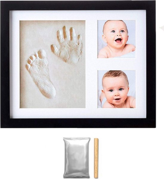 XYZ Goods Baby Fotolijst - met Klei Afdruk Voet en Hand ( Gipsafdruk baby ) - Kraamcadeau Jongen / Kraamcadeau Meisje - Babyshower - Kraampakket / Geboorte Cadeau - Baby Artikelen - Zwart van XYZ Goods