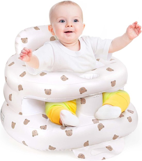 YAGXIG Opblaasbaar babyzitje - Babyleerstoel - Opblaasbaar zitje - Geschikt voor baby's vanaf 3 maanden - Ingebouwde luchtpomp - Met rugsteun - Kan op de grond worden geplaatst - Geschikt voor jonge kinderen om te zitten, reizen en voeden.