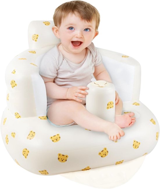 YAGXIG opblaasbare kinderstoel - babysofa met rugleuning - geschikt voor baby's vanaf 3 maanden - zomer opblaasbaar babyzitje - babyfeeststoel - kinderstoel voor buiten met tijgerkoppatroon