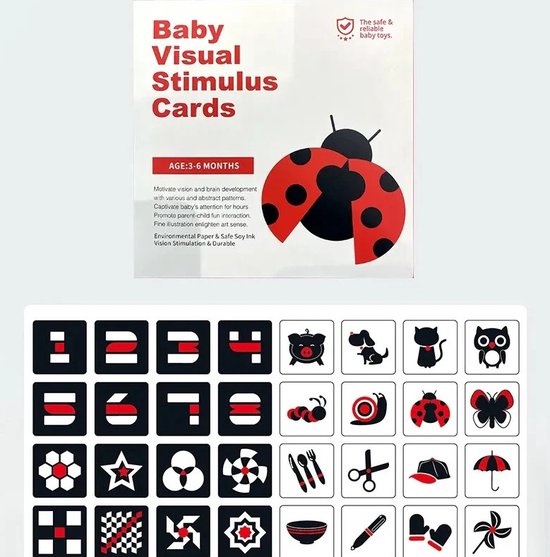 Ychee - Baby's / Kinderen Visuele Stimulatie Kaarten - Training Kaarten - 14x14CM - Dubbelzijdig - 20 kaarten/40 afbeelding - 3-6 maanden van Ychee