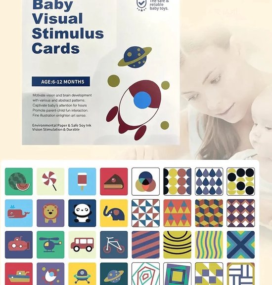 Ychee - Baby's / Kinderen Visuele Stimulatie Kaarten - Training Kaarten - 14x14CM - Dubbelzijdig - 20 kaarten/40 afbeelding - 6-12 maanden van Ychee