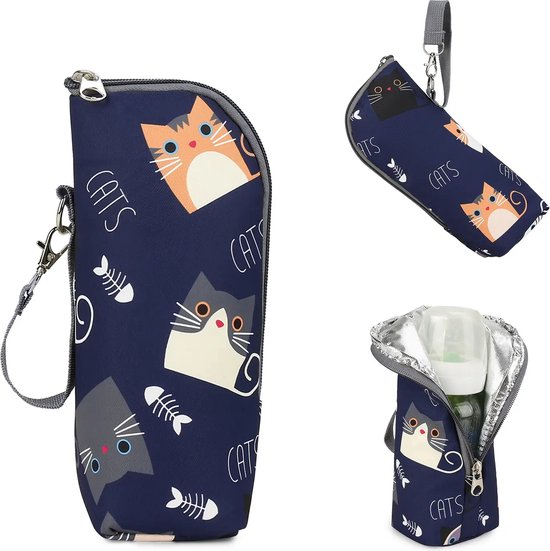 Ychee - Draagbare Thermo Tas - Melkfles Tas - Isoleertas - Flessenwarmer - Koeltas - Reizen - Onderweg - Handig - Compact - 24x8x7cm - Katten van Ychee