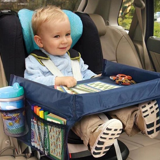 Ychee - Kinderzitje Tray - Autostoeltje - Kinderwagen - Draagbare Tafeltje - Onderweg - Auto - Reizen - Spelen - Tekenen - Eten en Drinken - 40x35cm - Blauw