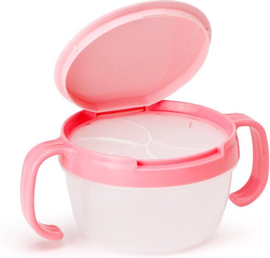 Ychee - Set van 2 - Kinder Snack beker - Snack Cup - met Handgrepen - Zelfstandigheid - Roze van Ychee