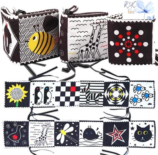 Yippiez® - Zacht knisperboek baby - box speelgoed - zwart wit contrasterend sensorisch - leren - kraamkado - kraamcadeau - van Merkloos