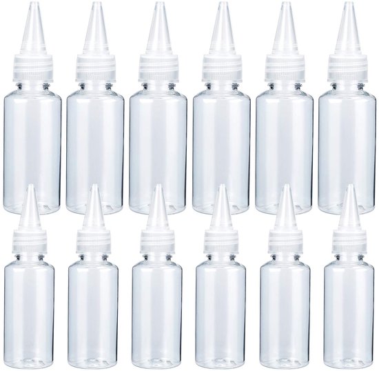 Ynkkvre - 12 Stuks Plastic Knijpfles - 100ml Kleine Transparante Flesjes - Niet Lek Sausflesje Met Doppen Voor Vloeistoffen, Olie, Verf, Lotion van Merkloos