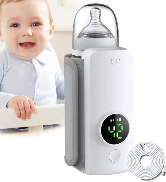 Ynkkvre - Flessenwarmer - Draagbare Flessenwarmer - Flessenwarmer onderweg - Oplaadbare Flessenwarmer - 6000 mAh - 48u warmhouden - Nachtlampje