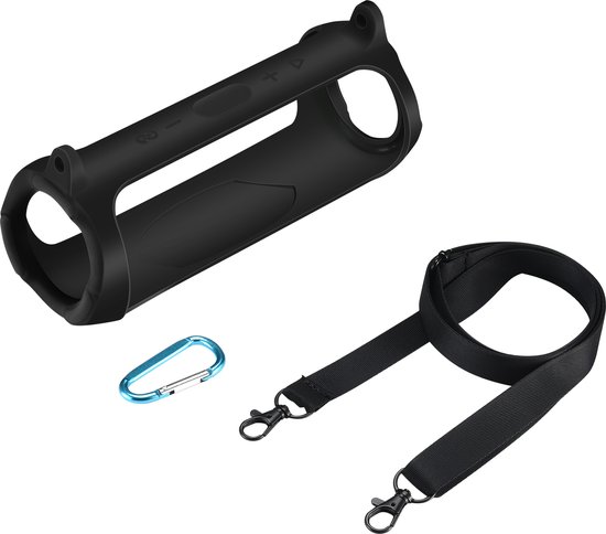 YONO Siliconen Hoes geschikt voor JBL Charge 5 – Case met Draagriem en Clip – Beschermhoes - Zwart van YONO