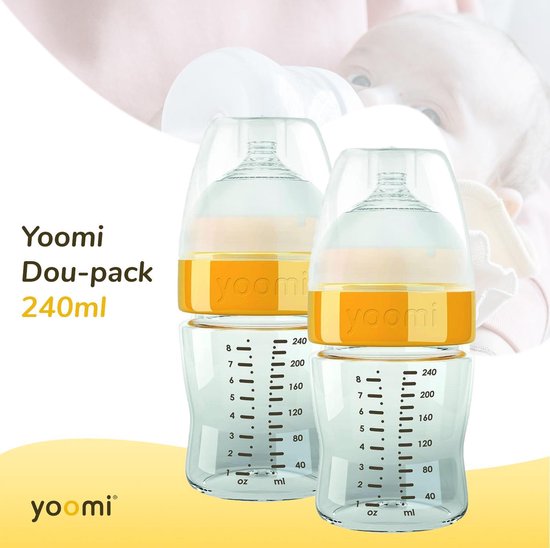 Yoomi duo-pack babyflesjes 240 ml - Anti Darmkramp profielen - Gratis verwarmingselement - Gratis speen fase 1 & 3 van Yoomi