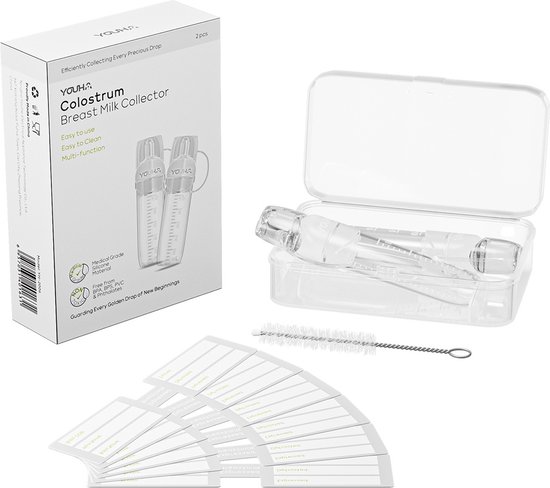 Youha Colostrum collector - verzamelen, bewaren en voeden van colostrum - 2 stuks per verpakking - inclusief opbergdoosje, ragger en notitielabels van Youha