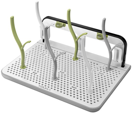 Youha flessen droogrekje - verstelbaar droogrek - droogrek voor flessen - borstkolf droogrek - schoonmaakborstel droogrekje - alles-in-1 droogrek voor baby van Merkloos