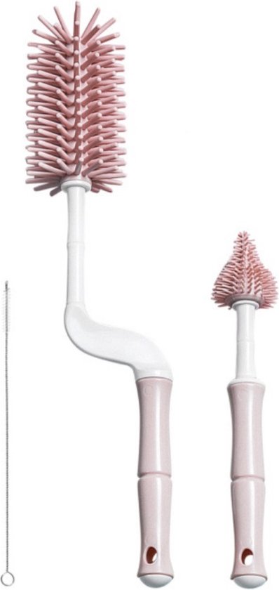 Youha® flessenborstels - Schoonmaakborstels - 3 stuks - Siliconen materiaal - Borstel voor fopspeen, buisjes, slangen en flesjes - Makkelijk schoonmaken - Spenen - Flessenreinigen - Kleur: Roze van Youha