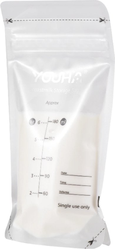 Youha® Moedermelk bewaarzakjes - 180 ML - moedermelk bewaren en opvangen - Borstvoeding bewaarzakjes - Met sluitstrip - Vriezer bewaarzakjes - BPA Vrij - 50 stuks van Youha
