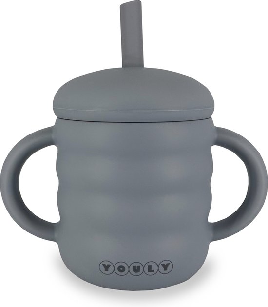 Youly® Rietjesbeker Bubble - Drinkbeker Kinderen - Beker met rietje en deksel - Babyservies - Grijs - Siliconen - 160 ml van Youly®