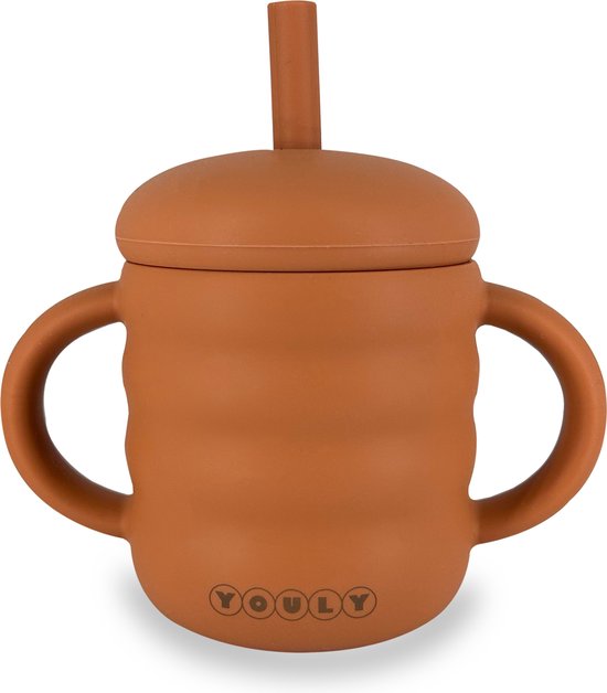 Youly® Rietjesbeker Bubble - Drinkbeker Kinderen - Beker met rietje en deksel - Babyservies - Oranje - Siliconen - 160 ml van Youly®