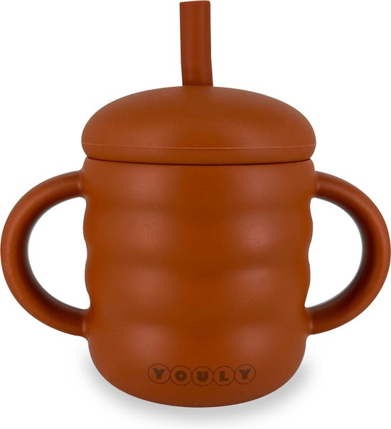 Youly® Rietjesbeker Bubble - Drinkbeker Kinderen - Beker met rietje en deksel - Babyservies - Roest Bruin - Siliconen - 160 ml van Youly®