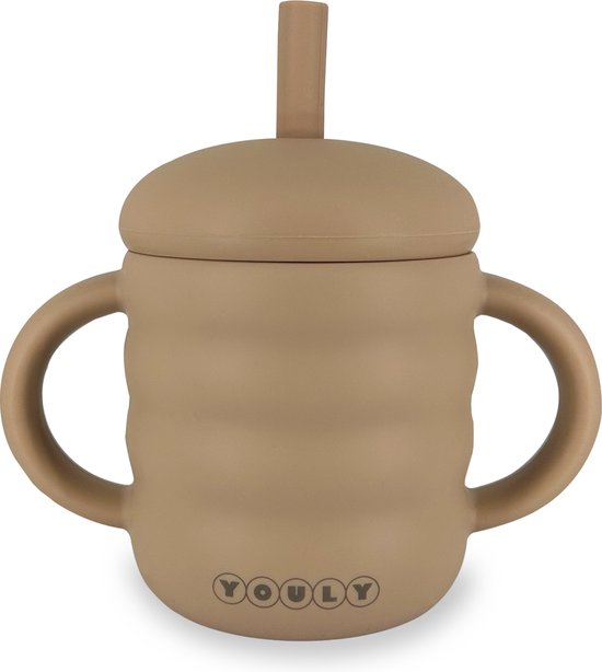Youly® Rietjesbeker Bubble - Drinkbeker Kinderen - Beker met rietje en deksel - Babyservies - Taupe - Siliconen - 160 ml van Youly®