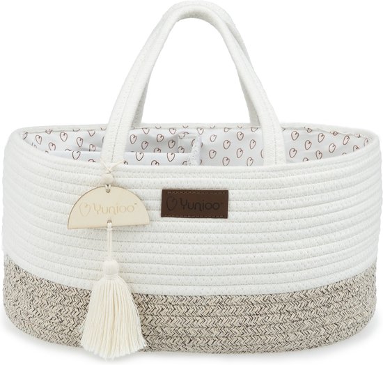 Yunioo® Luiertas en Commodemandje │ Luiermand voor Babykameraccessoires │ Luier Organizer │ Opbergmand kinderkamer │ Kraamcadeau babyshower │Speelgoedmand │ Wit-Beige van YUN