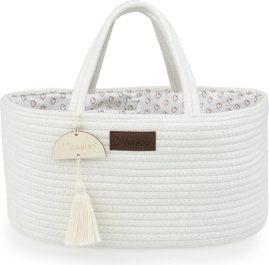 Yunioo® Luiertas en Commodemandje │ Luiermand voor Babykameraccessoires │ Luier Organizer │ Opbergmand kinderkamer │ Kraamcadeau babyshower │Speelgoedmand │ Wit van YUN