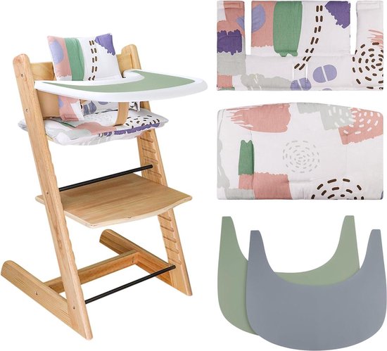 Zacht en comfortabel Stokkussen voor babystoelhoes - 2 stuks kinderstoel placemat - Tripp Trapp babykussen - lichte print van Merkloos