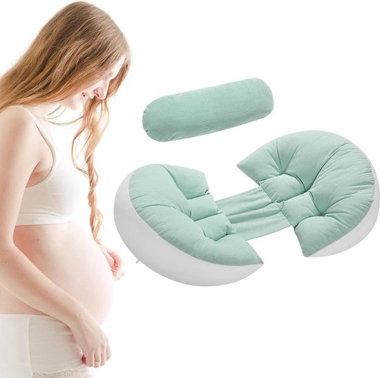 Zacht en comfortabel zwangerschapskussen met lenden- en buiksteun Slaapsteun Zwangerschapskussens Polyester, Romantische stof Groen van Slaapsteun