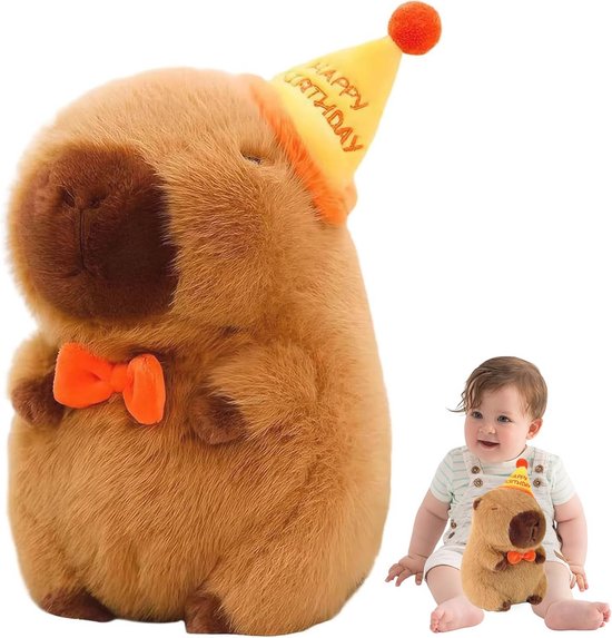 Zacht Pluche Capybara Knuffeldier met Verjaardagshoed - Perfect Cadeau voor Kinderen van Merkloos