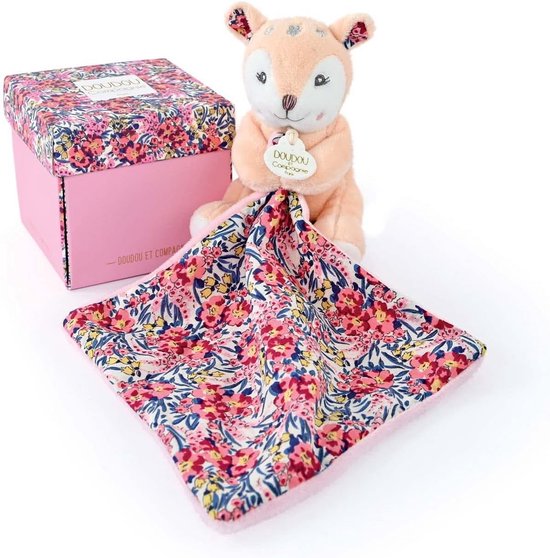 Zacht Reekalf Knuffeldoekje met Bloemvormige Geschenkdoos - Beige Knuffel voor Baby's en Pasgeborenen