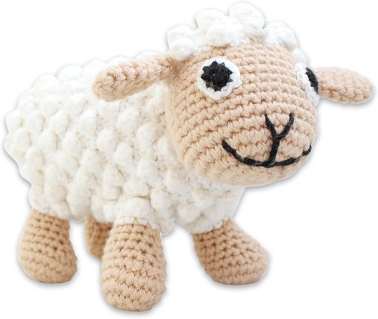 Zacht Schapen Knuffel met Rammelaar - 17 cm - Wit/Grijs