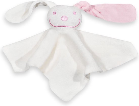 Zacht tutpopje / tutpoppetje - ecru, met roze oortje - zacht badstof van 100% katoen van Merkloos