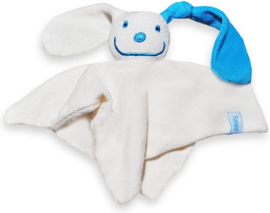 Zacht tutpopje / tutpoppetje - ecru, met turquoise oortje - zacht badstof van 100% katoen van Little Dutch
