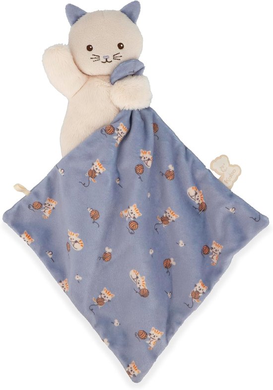 Zacht vierkant knuffel - Pluche kat - Baby comfort - Gerecyclede materialen - 18x18 cm - Groen paars