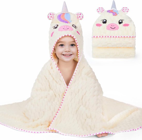 Zachte Baby Badcape met Capuchon 140x70cm - Absorberende Badhanddoek Fleece voor Pasgeboren en Peuters