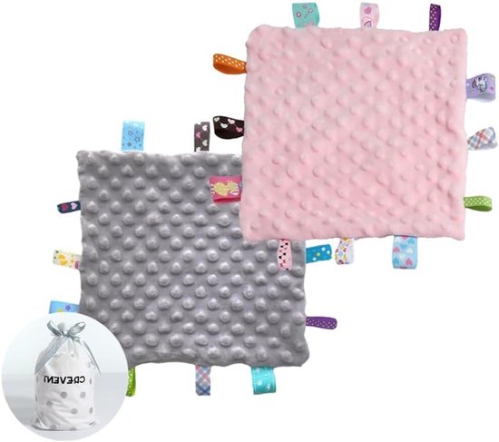 Zachte Baby Knuffeldoeken, Sensory Comfort Dekens voor Meisjes, Perfecte Cadeaus voor Verjaardagen en Babyshowers, 24 x 24 cm, Roze en Grijs