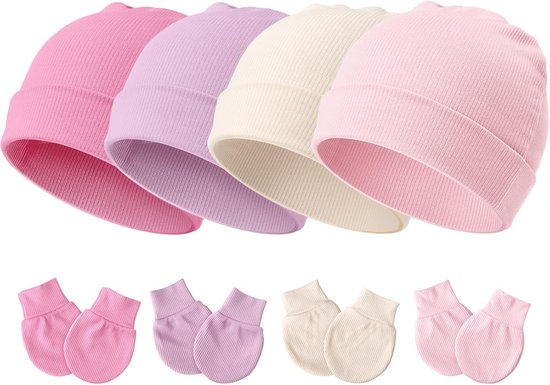 Zachte Baby Muts en Anti-Krab Handschoenen Set voor Pasgeborenen (0-3 Maanden) van Merkloos