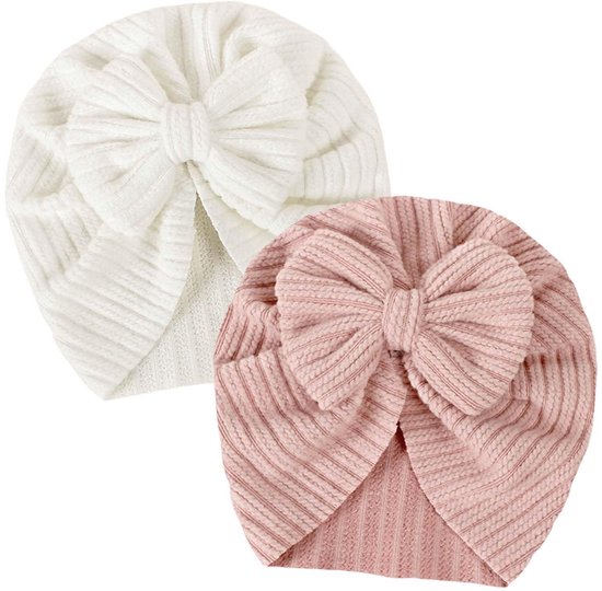 Zachte Baby Turban Hoeden met Strik, Elastische Caps voor Pasgeborenen en Peuters, Set van 2, Perfect voor Elke Gelegenheid
